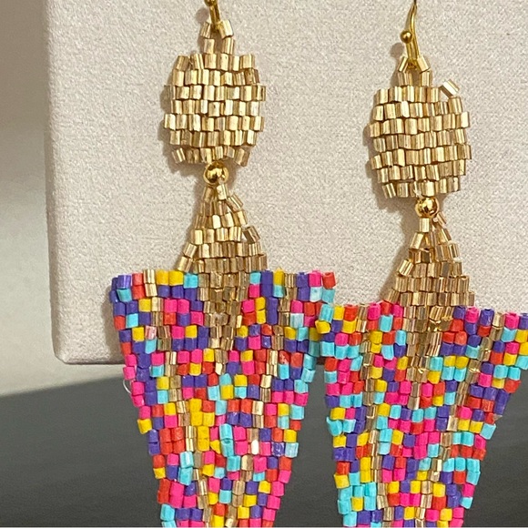 🎉❤️ Ann Marie Gold Multicolor On Point Beaded Earrings - Picture 2 of 3